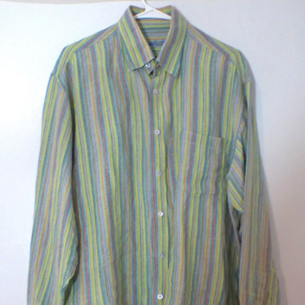 Bugatchi Uomo Multicolor Striped Button Front Shirt Men’s Large Designer